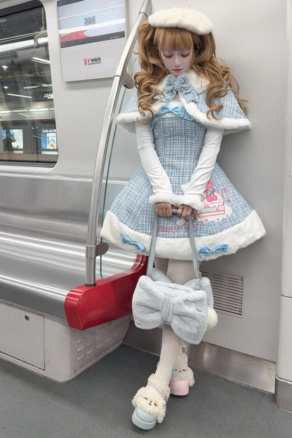 Blue Print Embroidery Bowknot Sweet Princess Lolita Jsk Dress