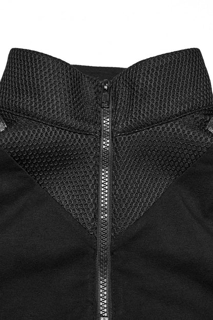 Black Stand Collar Sleeveless Stitching Mesh Zipper Men's Punk Vest