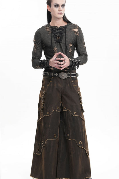 Coffee Eyelet Men's Gothic Pants Pocket Trousers