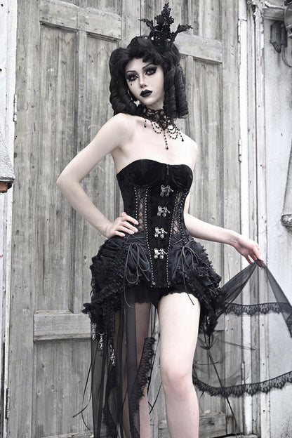 Black [Hell Alice] Hollow Lace-Up Fishbone Gothic Lolita Dress Corset