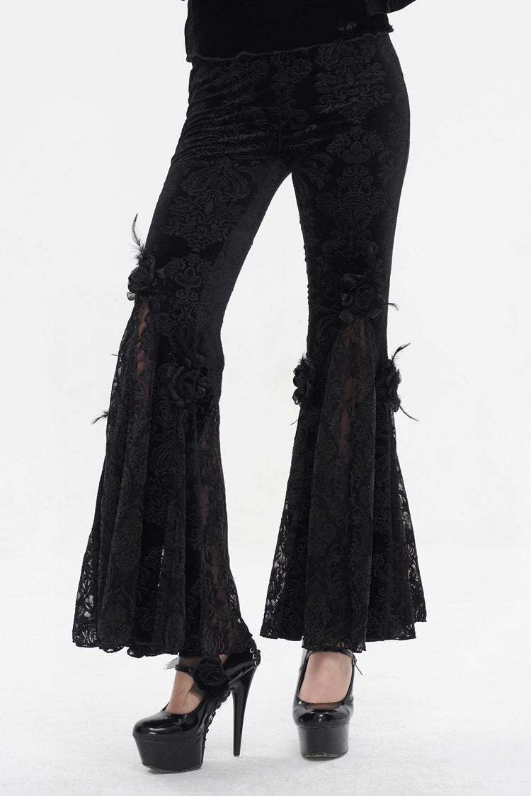 Black Printed Lace Embroidered Women's Gothic Flared Pants