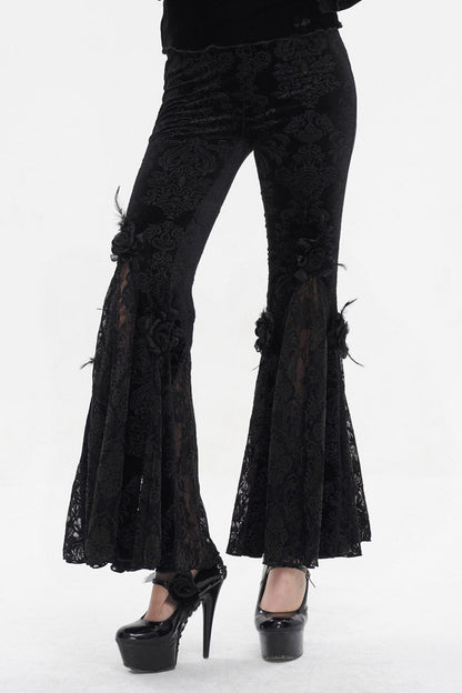 Black Printed Lace Embroidered Women's Gothic Flared Pants
