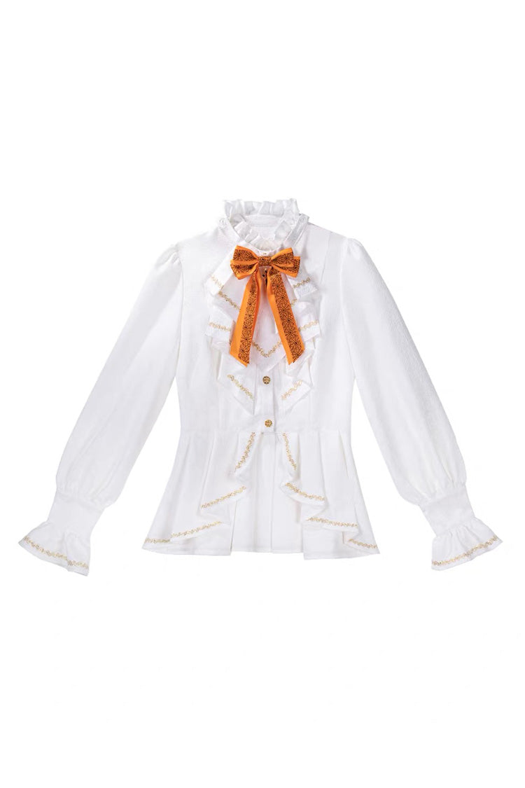Black/Brown [Little Devil] Stand Collar Long Sleeves Gradient Print Ruffle Bowknot Gothic Prince Ouji Lolita Set