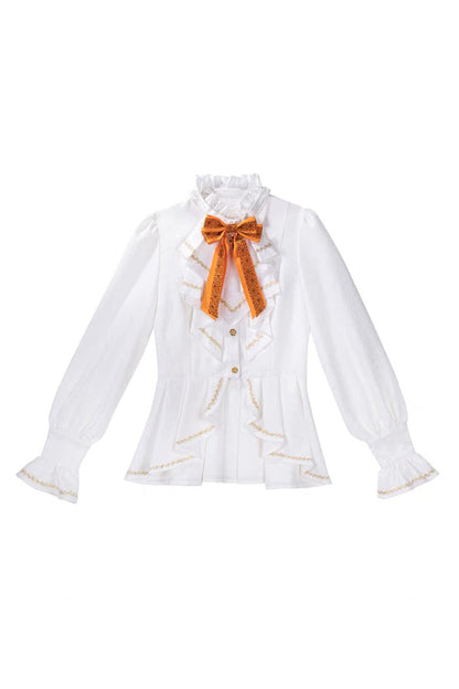 Black/Brown [Little Devil] Stand Collar Long Sleeves Gradient Print Ruffle Bowknot Gothic Prince Ouji Lolita Set