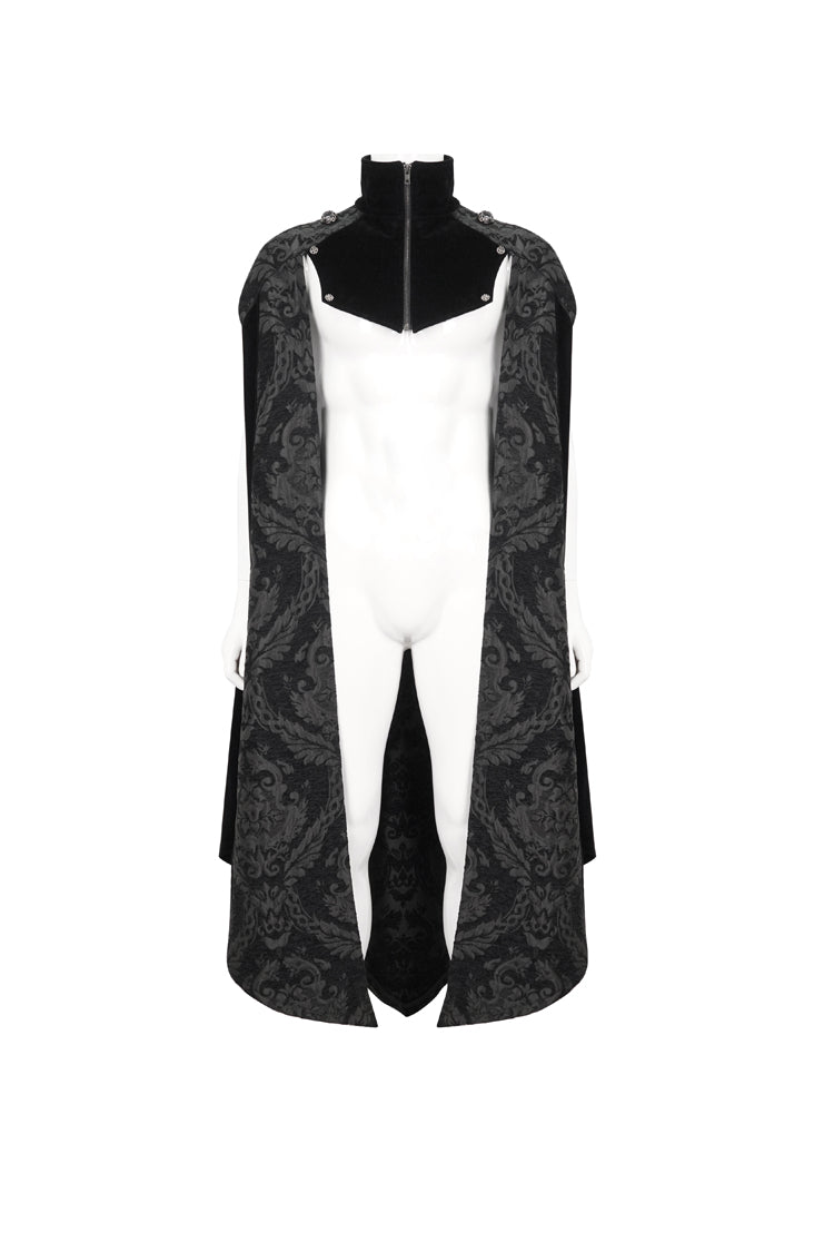 Black Removable Chain Pendant Short Front And Long Back Men's Gothic Cloak