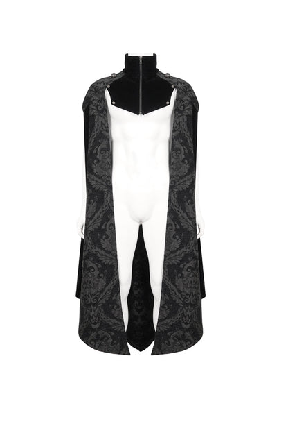 Black Removable Chain Pendant Short Front And Long Back Men's Gothic Cloak