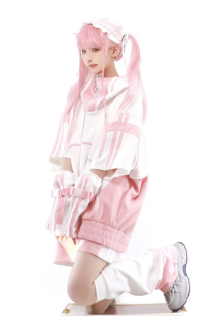Pink/White [Star Waves] Half Sleeves Jirai Kei Coat