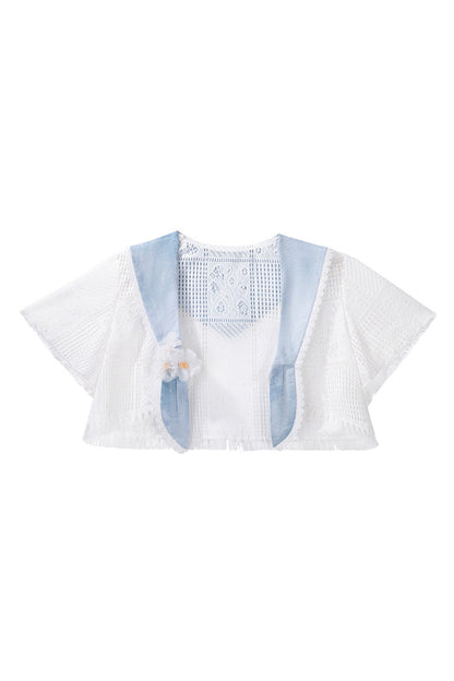 Blue [Clouds Resting in the Wilderness] Print Ruffle Embroidery Bowknot Lace Irregular Lolita Jsk Dress