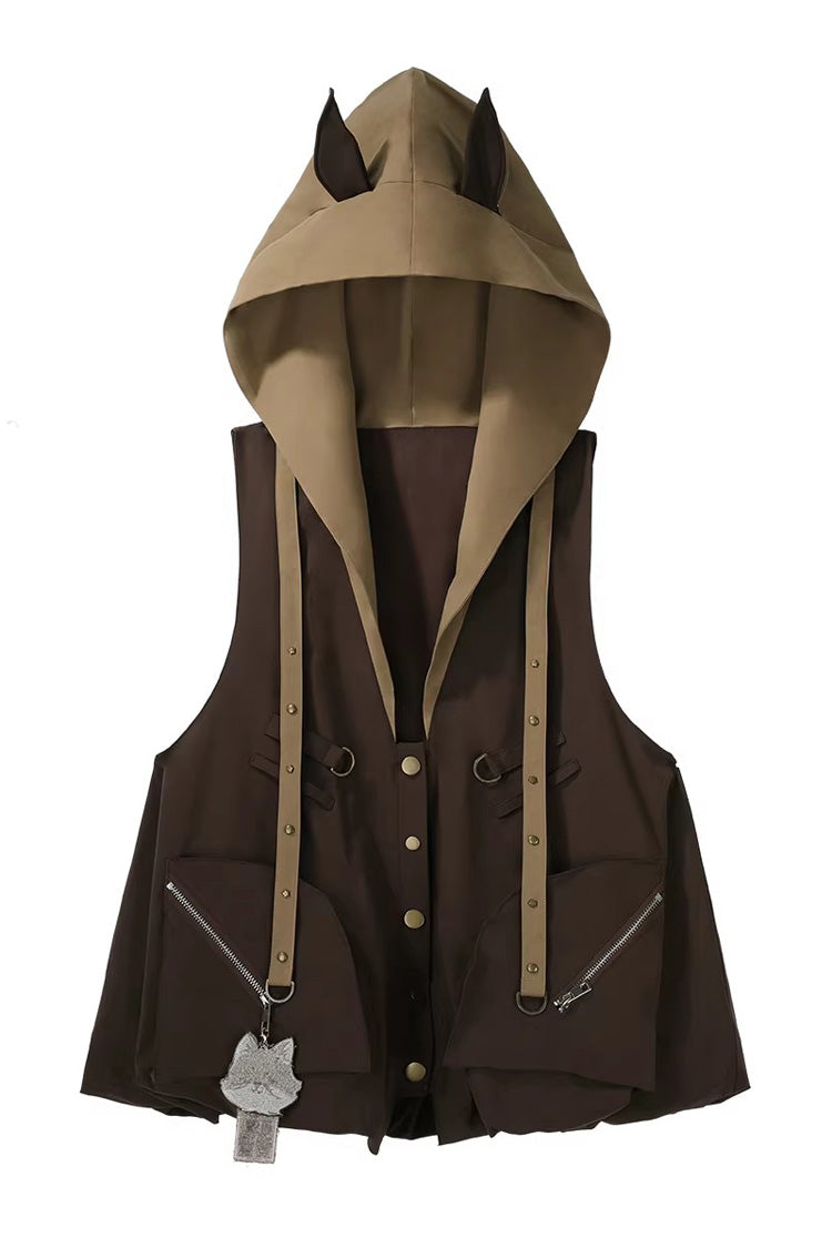 Brown [Fox Trail Chronicles] Sleeveless Hooded Punk Prince Ouji Lolita Set