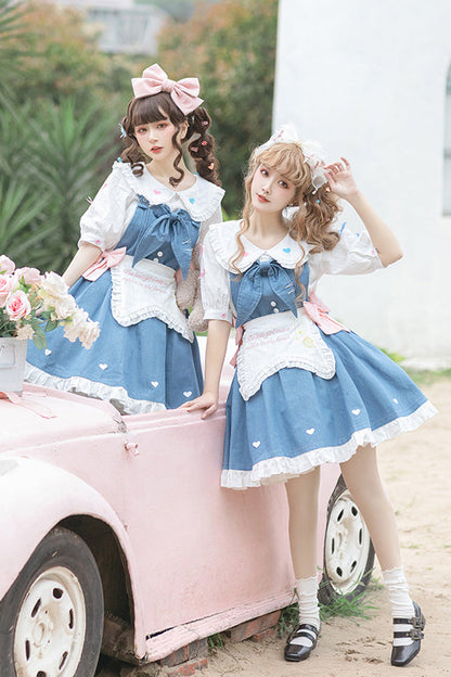 Blue [Cowboys Are Busy] Ruffle Bowknot Sweet Lolita Strap Dress