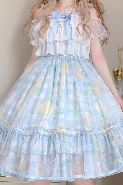 Blue Lemon Story Short Sleeves Print Ruffle Bowknot Sweet Lolita Jsk Dress