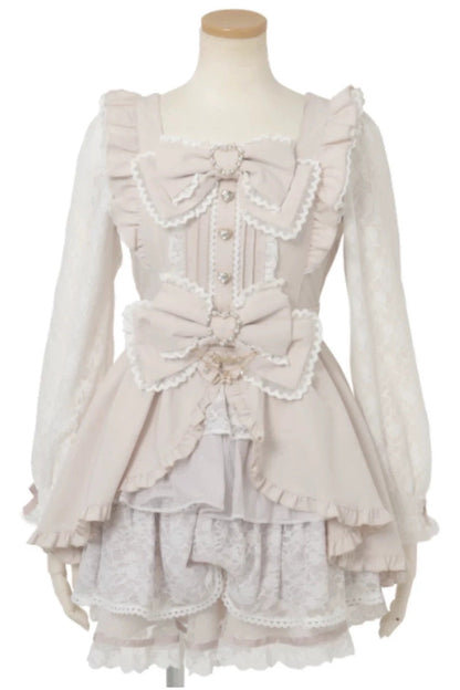 Gothic Square Collar Long Sleeves Ruffled Bow Jirai Kei Plus Size Japanese Lolita Dress Set 3 Colors