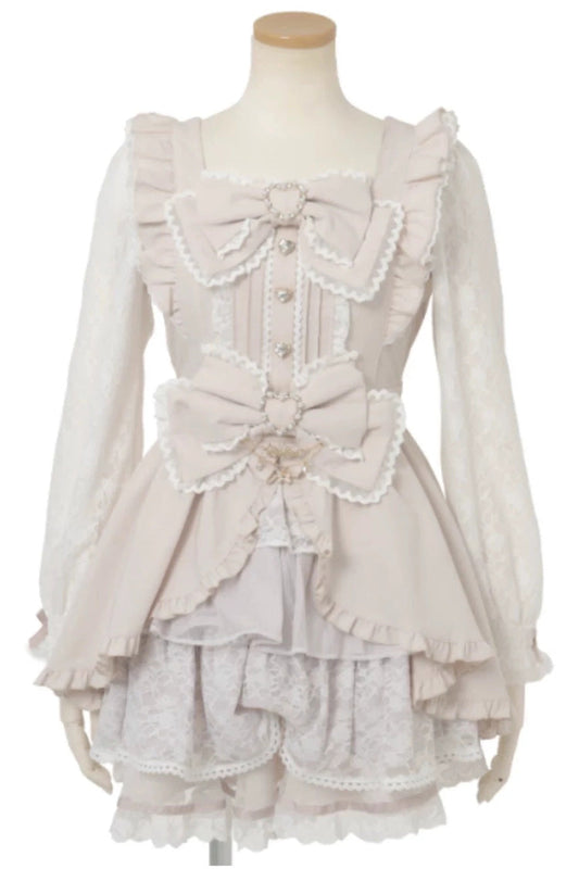 Gothic Square Collar Long Sleeves Ruffled Bow Jirai Kei Plus Size Japanese Lolita Dress Set 3 Colors