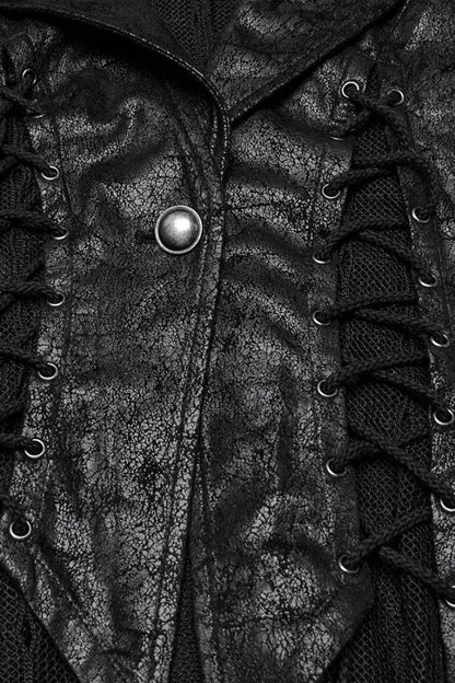 Black V Collar Sleeveless Stitching Lace-Up Irregular Mesh Women's Gothic Long Vest