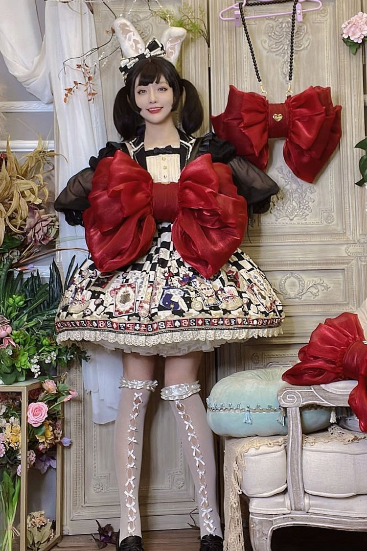 Wine Big Bowknot Metal Heart Nameplate Lolita Backpack