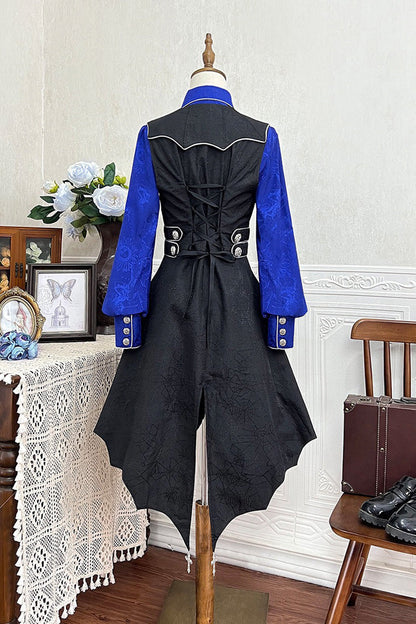 Black/Blue Courtly Knight-Style Long Sleeves Ruffle Embroidery Prince Ouji Lolita Set