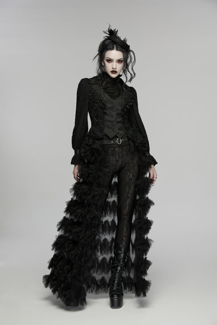 Black V Collar Sleeveless Cut-Out Lace Slim Women's Gothic Cool Vest