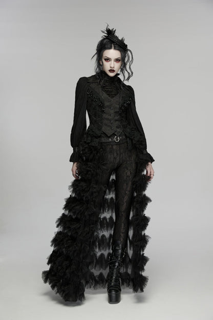 Black V Collar Sleeveless Cut-Out Lace Slim Women's Gothic Cool Vest