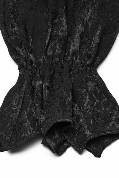 Black Stand Collar Long Puff Sleeves Print Asymmetric Men's Gothic Blouse
