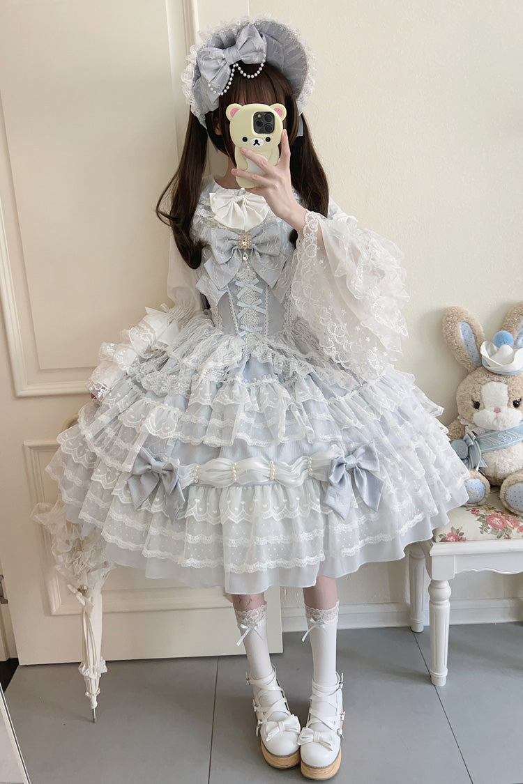 Blue [Dream Prologue] Doll Multi-Layered Bowknot Lace Sweet Princess Lolita Dress