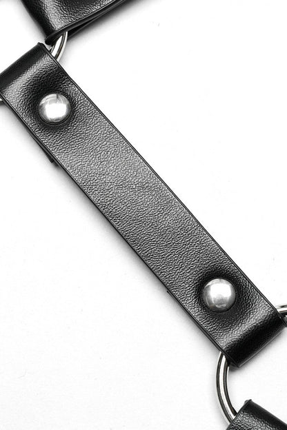 Black PU Leather Cross Metal Ring Buckle Women's Steampunk Body Harness