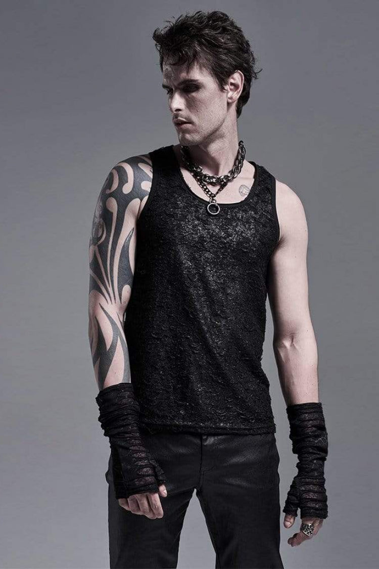 Black Ripped Men's Gothic Long Gloves