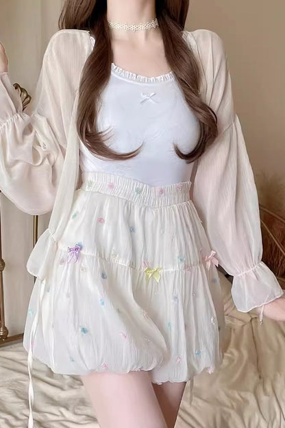 White Sugar Beans Bowknot Bud Sweet Lolita Leggings