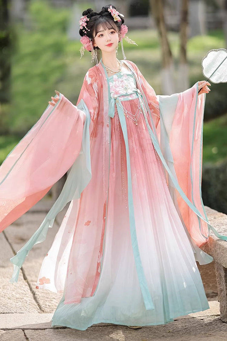 Pink Long Sleeves Print Embroidery Sweet Hanfu Full Set