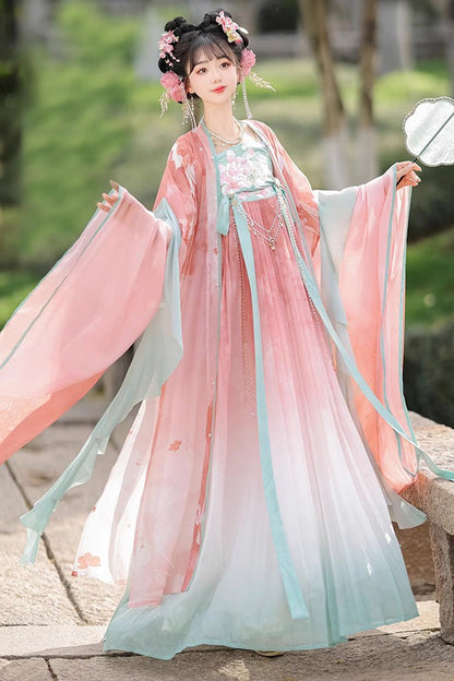 Pink Long Sleeves Print Embroidery Sweet Hanfu Full Set