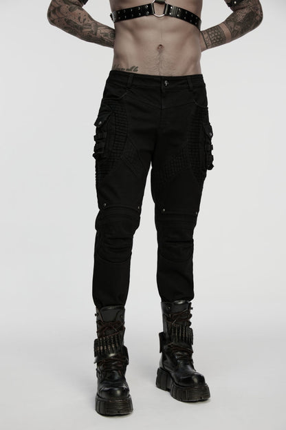 Black Studded Pleated Men's Punk Pants