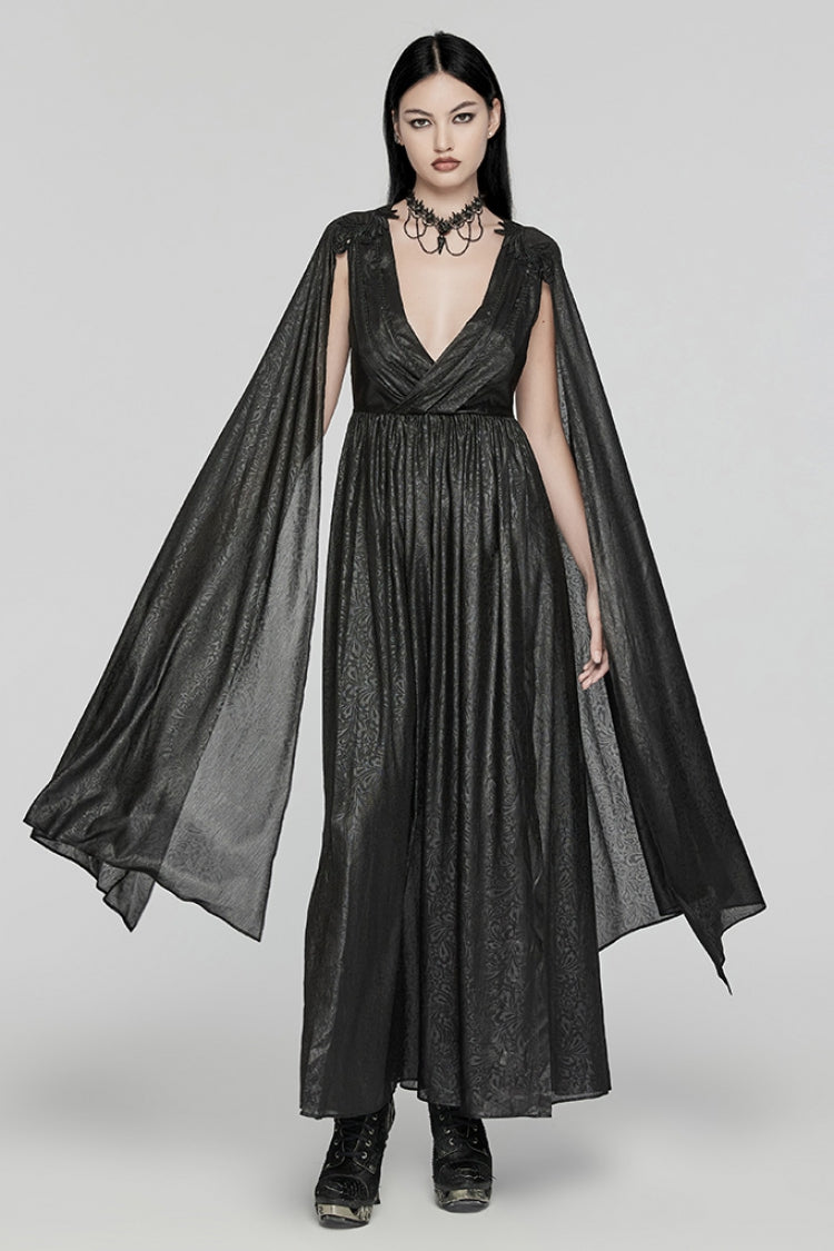 Black V Collar Lace-Up Plunging Ball Gown Women's Gothic Dress