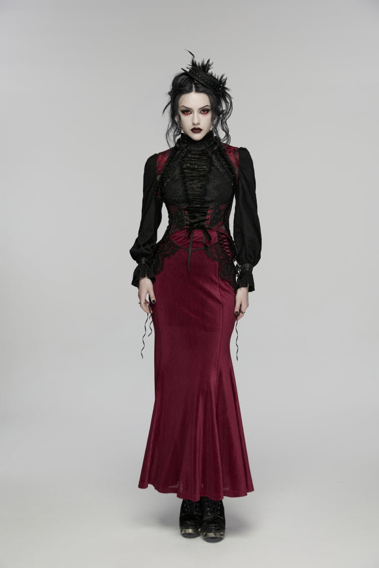 Black/Red Jacquard Embroidered Lace Lace-Up Slim Women's Gothic Vest