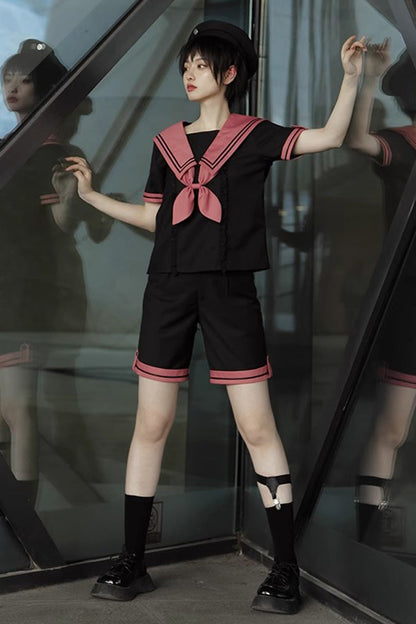 Black Voyage To Atlantis Navy Style Short Sleeves Prince Ouji Lolita Set