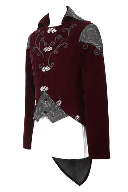 Red Vintage Embroidered Fake Two Pieces Gothic Mens Coat