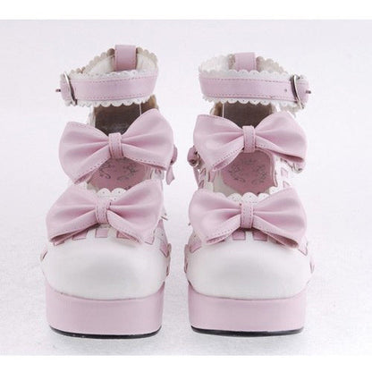 Pink Heel High Beautiful Synthetic Leather Round Straps Platform Sweet Lolita Shoes