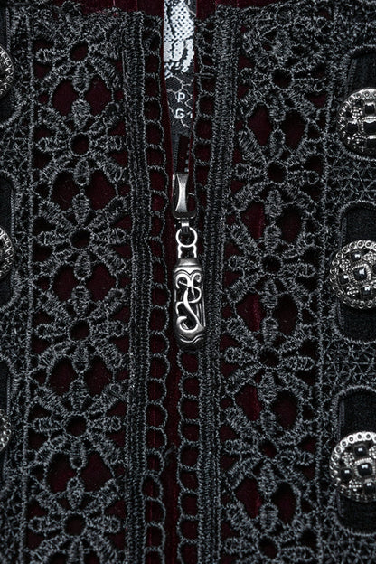 Black/Red Long Puff Sleeves Floral Embroidery Women's Gothic Coat