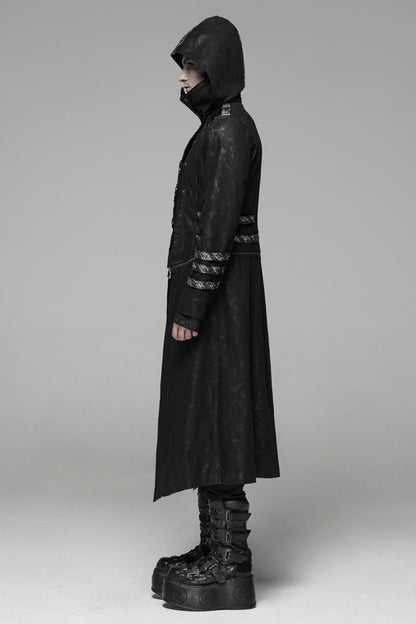 Black Stand Collar Metal Buckle Long Sleeves Mens Steampunk Coat