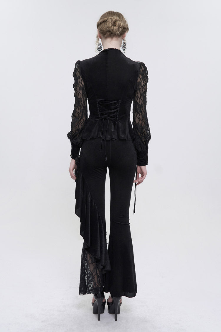 Black Velvet High Neck Lace Fake Bra Design Splicing Three-Dimensional Butterfly Mesh Women's Gothic Shirt