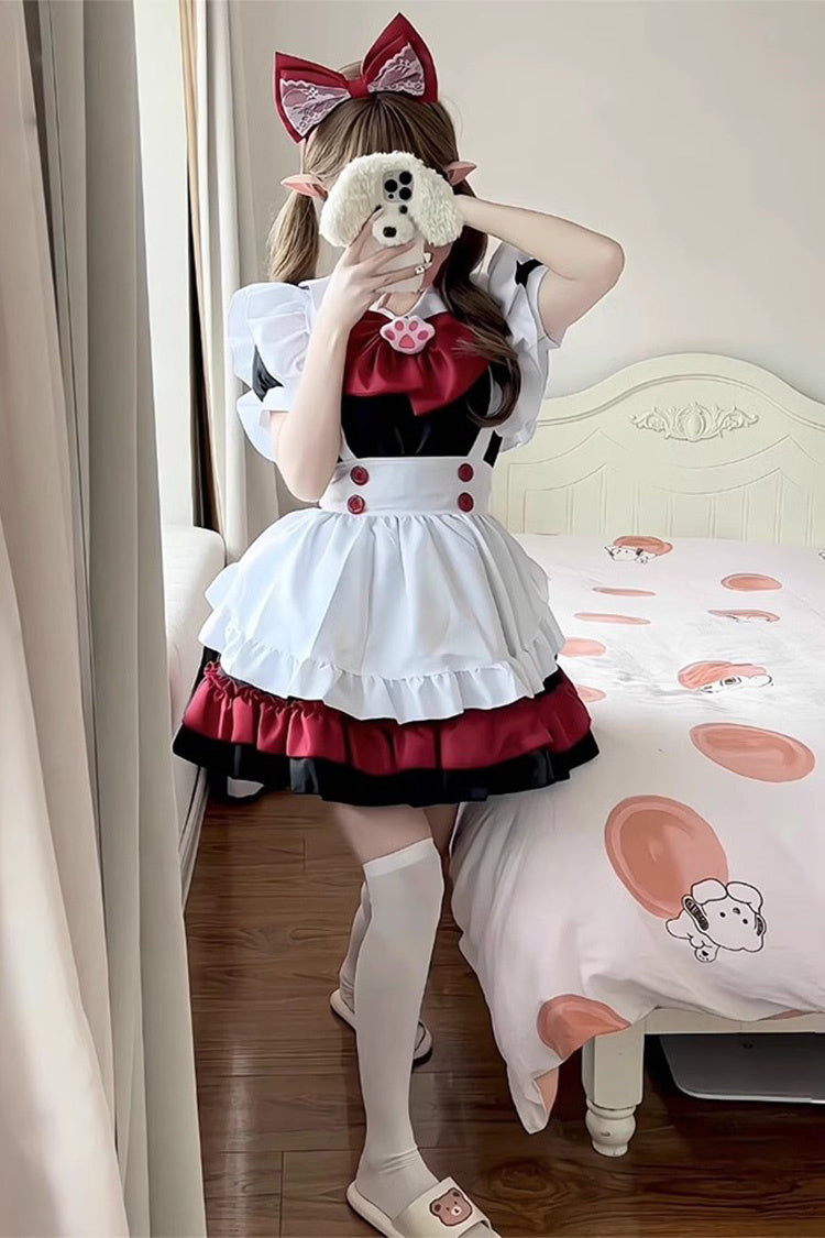 Black/Red/White [Vampire] Short Sleeves Ruffle Cat's Paw Bowknot Gothic Plus Size Lolita Dress Full Set