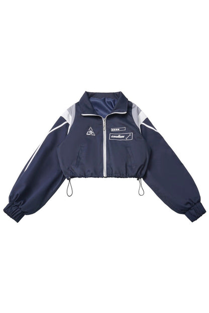 Blue/White [Message Overload] Techwear Long Sleeves Embroidered Asymmetric Zippered Jirai Kei Dress Short Coat Set