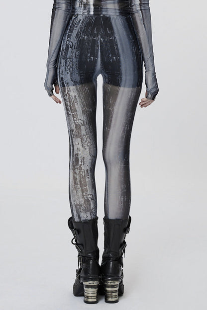 Slim Mesh Tie-dyed Women's Steampunk Leggings 2 Colors