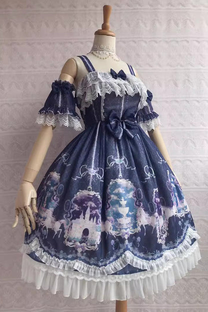 Sweetie Violet Unicorn's Secret Garden Print Ruffle Bowknot Sweet Lolita Jsk Dress 7 Colors