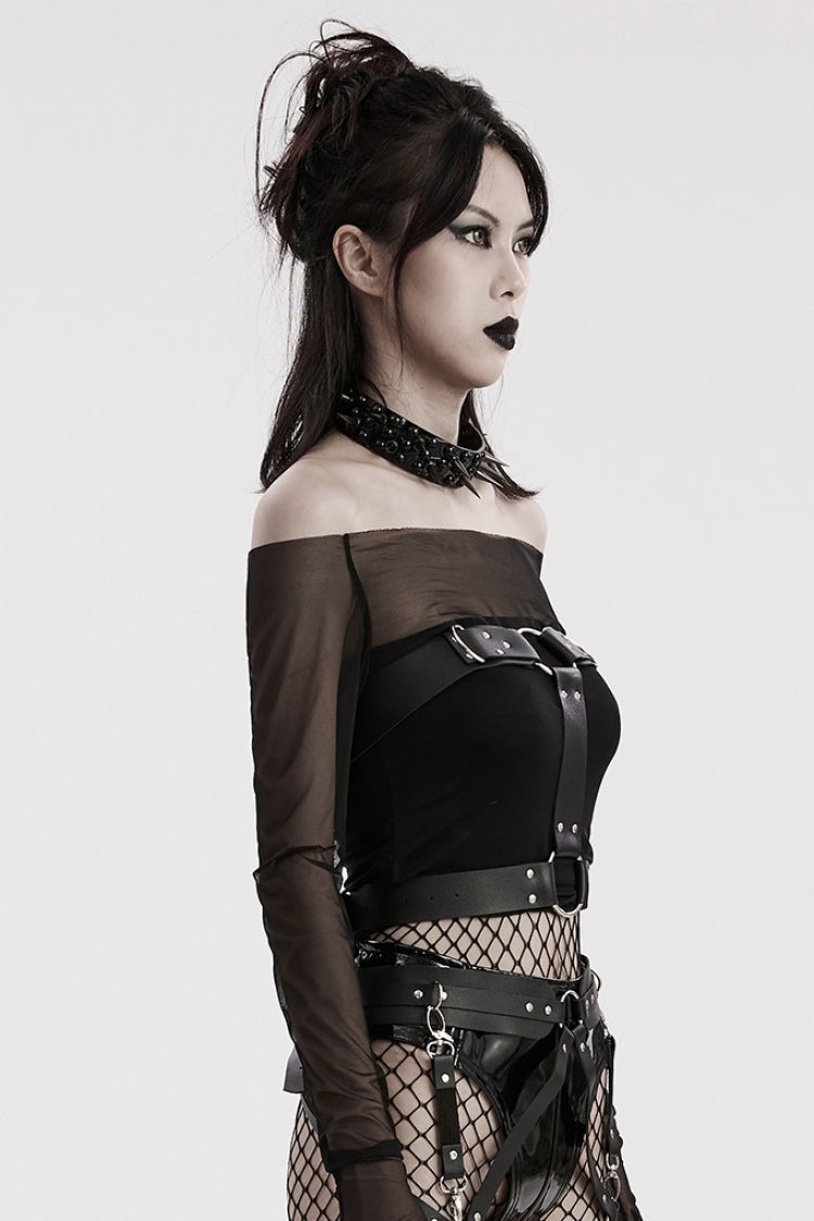 Black Women's Steampunk Buckle Faux Leather Body Harness