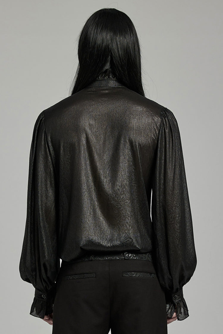 Black Stand Collar Jacquard Ruffle Men's Gothic Blouse