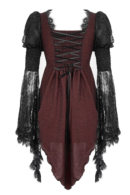 Black With Red Lace Trumpet Sleeves Womens Gothic Lolita Blouse