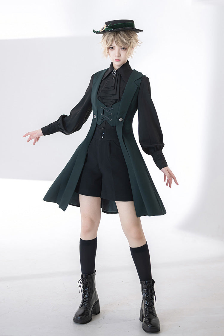 Green Lace-Up Slim Gothic Vintage Handsome Ouji Lolita Vest