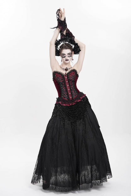 Red Sleeveless Beaded Lace Lace-Up Women's Gothic Overbust Corset