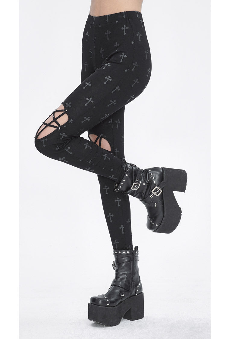 Black Print Hollow Women's Punk Leggings