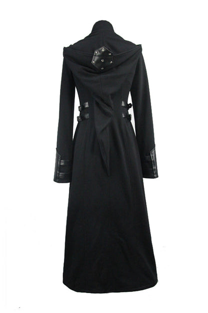 Black Punk Inverted Pentagram Long Womens Coat