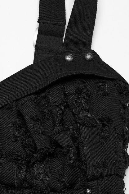 Black Sleeveless Lace-Up Rivet Women's Punk Vest